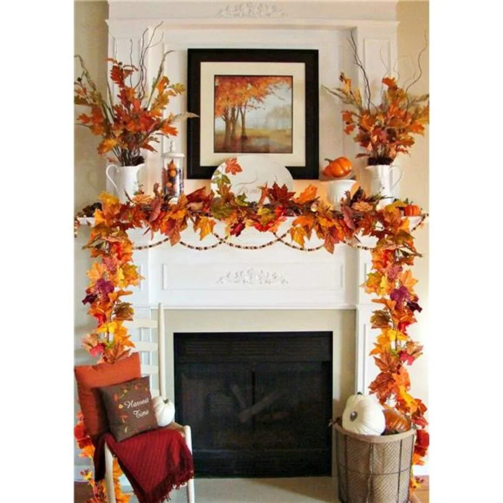 2Pack Fall Garland Maple Leaf,5.9Ft/Piece Hanging Vine Garland Artificial Autumn